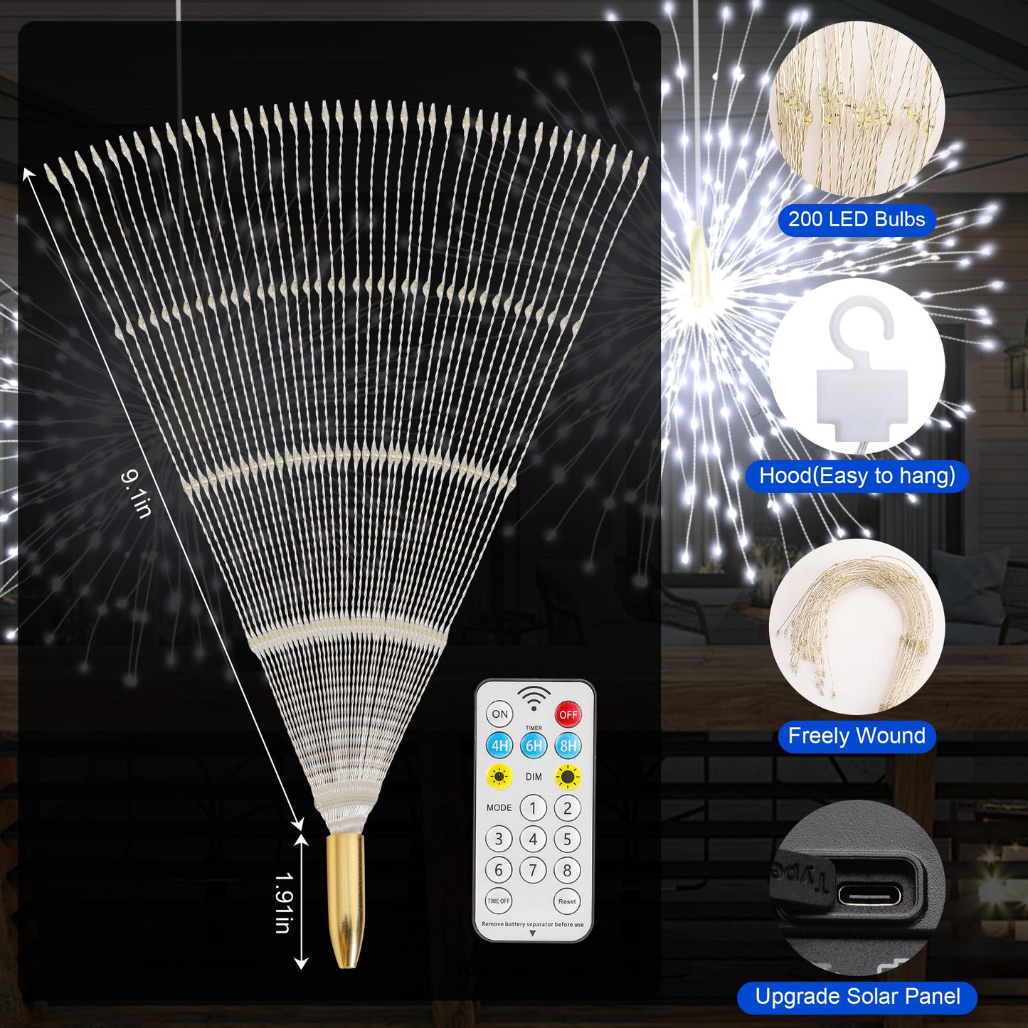Solar Christmas Firework Lights Outdoor  5 Pack 1000Led Solar Starburst Lights With Remote  8 Modes Dimmable Waterproof Hanging Fairy Lights For Garden  Patio  Holiday Christmas Decor (White)