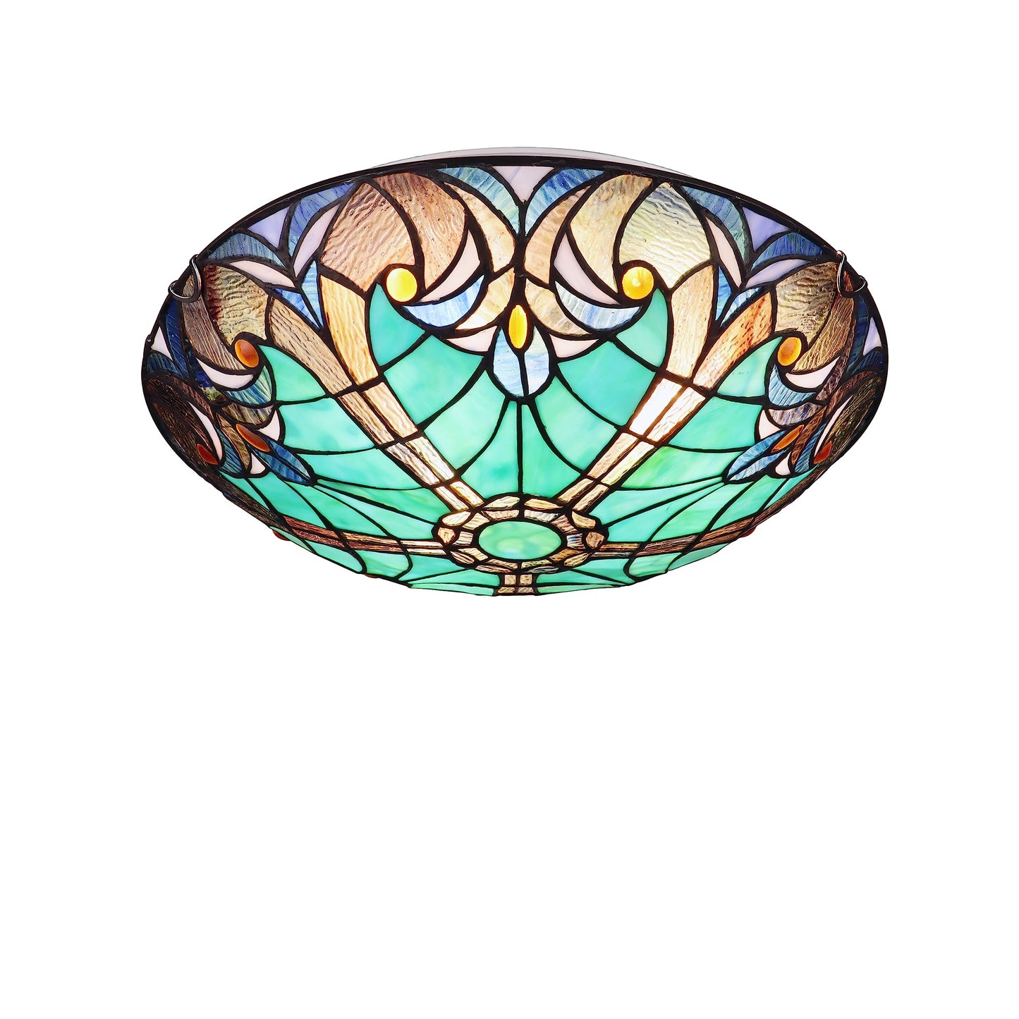 Chloe Lighting Victorian-Style 3-Light Ceiling Flush Fixture 16in Wide Stained Glass Model CH18780VG16-CF3