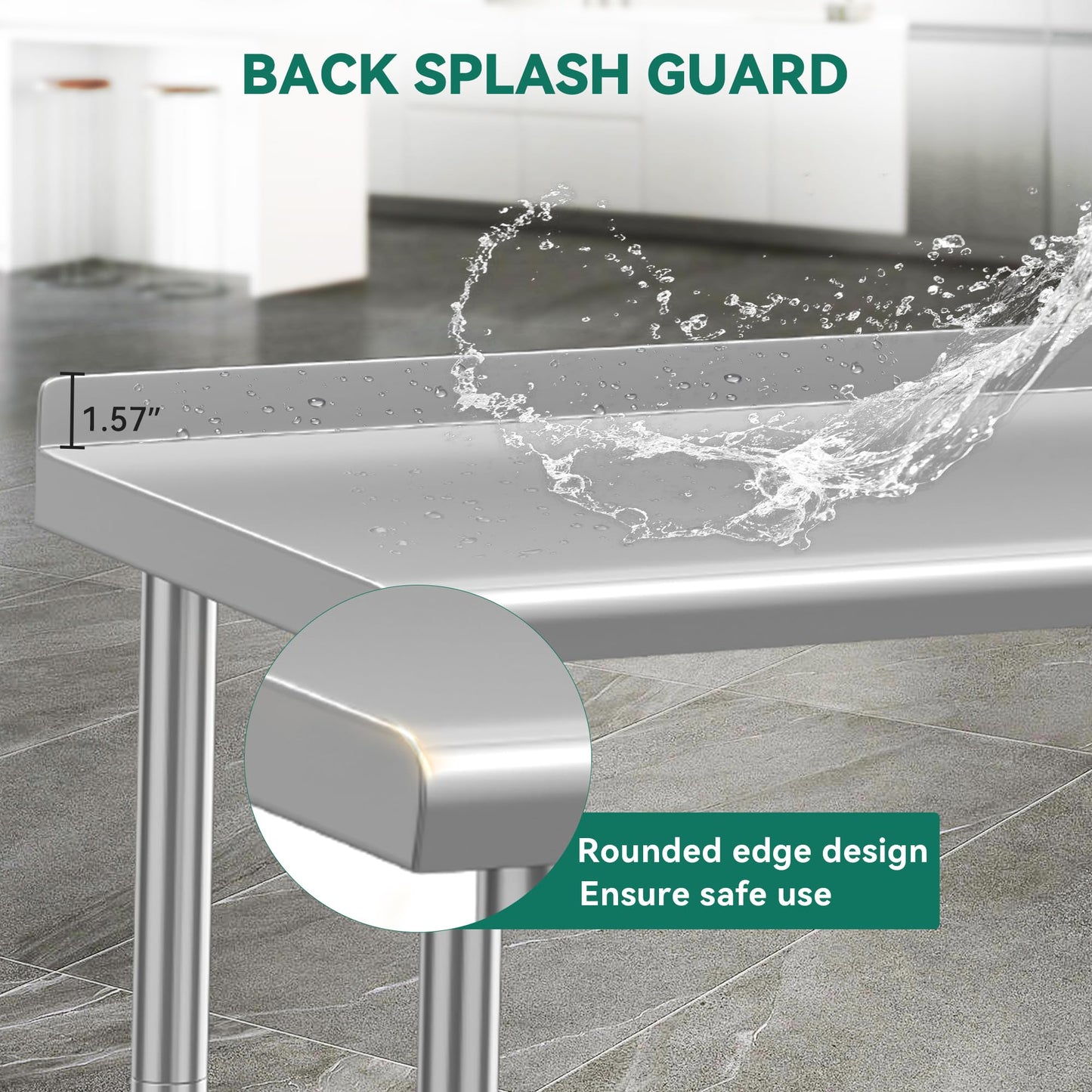YITAHOME 48" x 24" Stainless Steel Table for Prep & Work with Backsplash, NSF Commercial Heavy Duty Table with Undershelf for Home Kitchen Restaurant Garage Warehouse