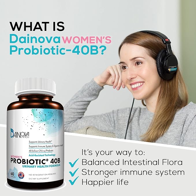 Dainova Probiotics for Women Vaginal Health, Urinary Tract Health, Yeast Infection & UTI I 40 Bil CFU Active Prebiotics and Probiotics for Women I Shelf-Stable I Acid-Resistant I 60 Caps