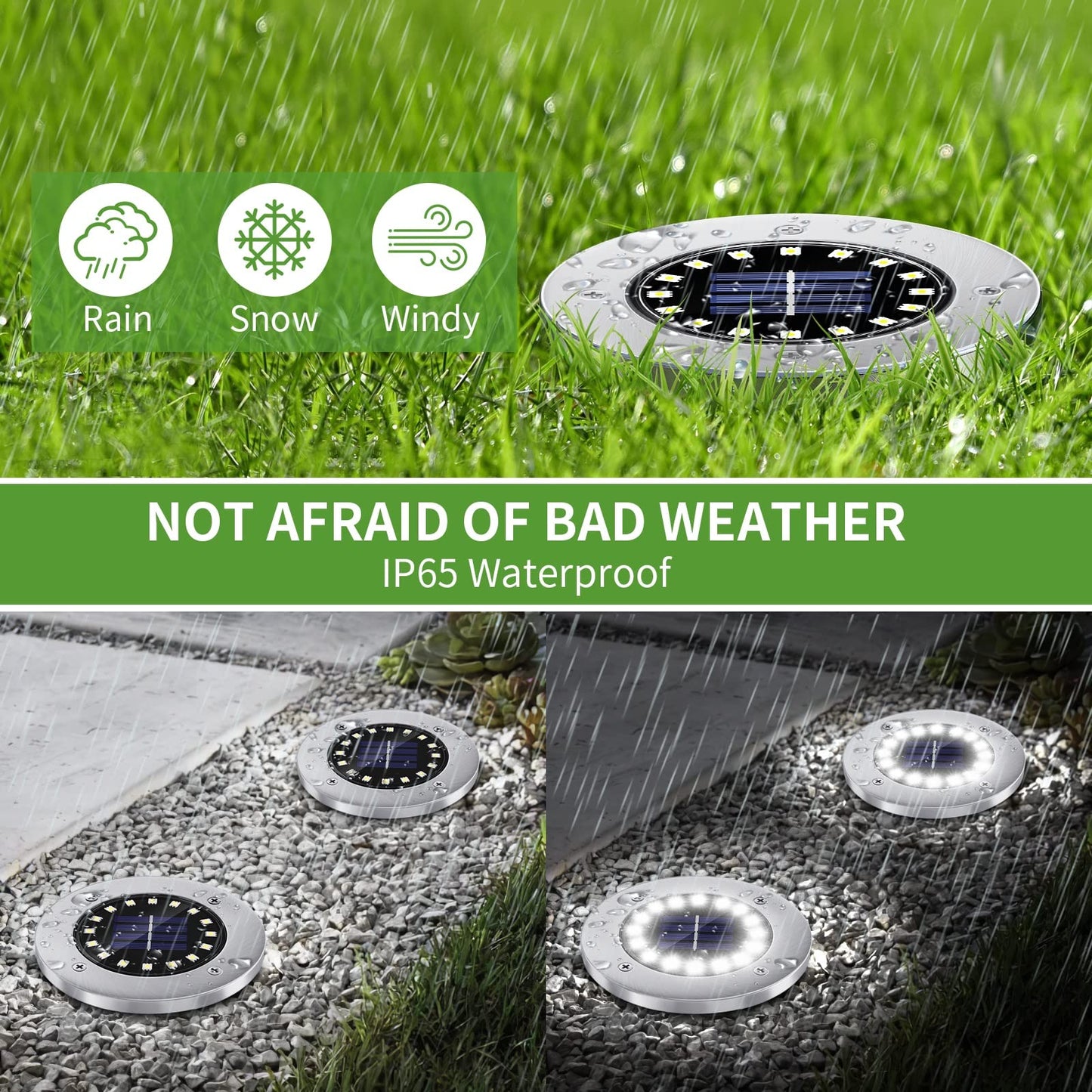 Nfesolar Solar Ground Lights - 16 Led Waterproof Disk Lights, 8 Pack, White For Pathway, Garden, Yard, Lawn, Driveway