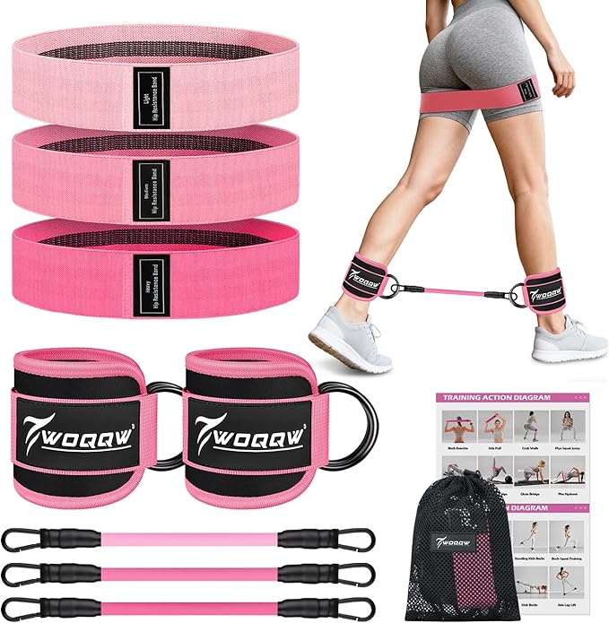 WOQQW Resistance Bands Set - Ankle Resistance Bands with Cuffs for Legs & Glute Workout, Fabric Booty Bands for Women, Hom...