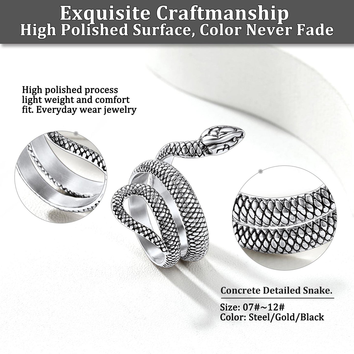 Bestyle Vintage Stainless Steel Snake Ring for Women Men Adjustable Cool Rings Snake Jewelry Gothic Punk Finger Rings Fashion Ha