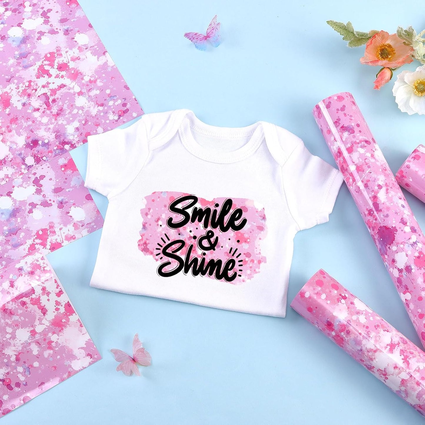Tintnut Pink White Splash Heat Transfer Vinyl - 6 Sheets 10"x12"Watercolor HTV Patterned HTV Iron On Vinyl for T-Shirts Hats Clothes,for Cricut & Silhouette Cameo