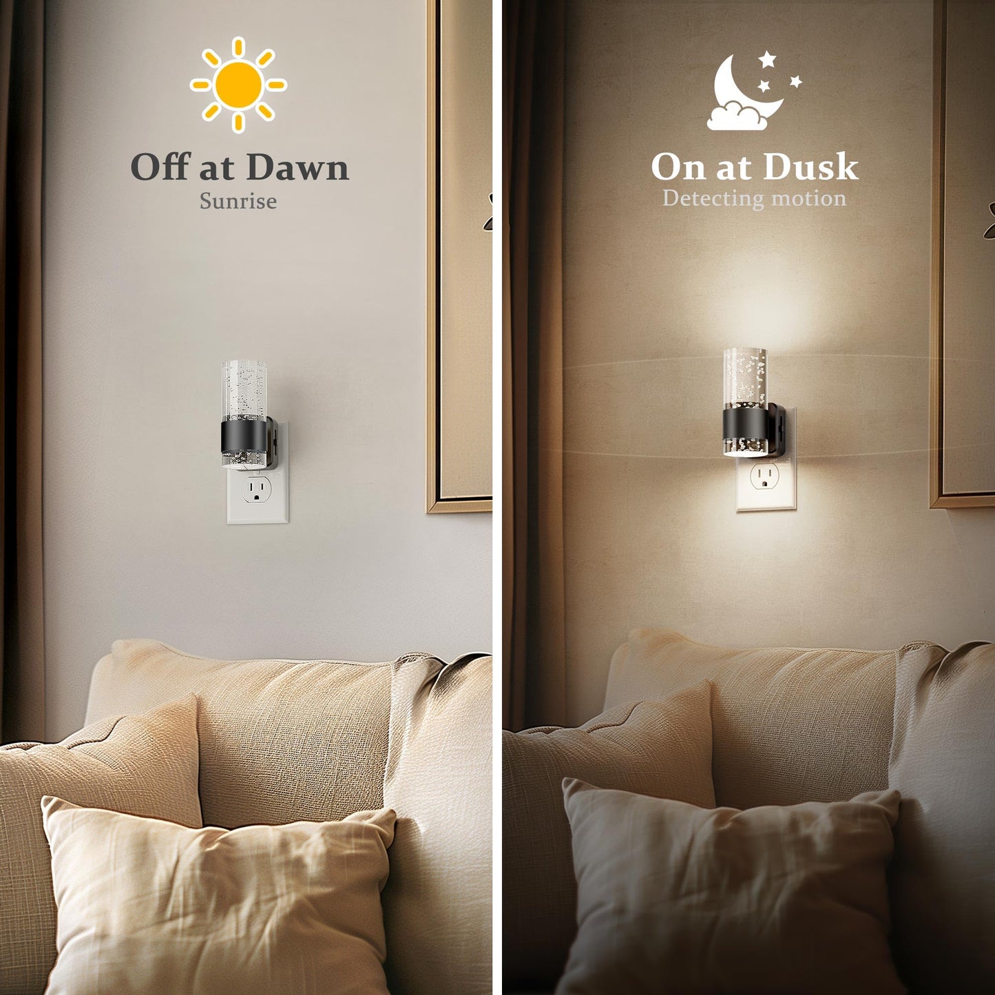 JandCase Night Light LED Plug-in with Adjustable Brightness, 5000K, Plastic, Black, 1 Pack, Model C-GY19703DBK2US