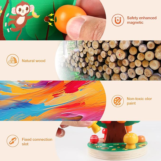 Montessori Toys for 3 4 5 6 Year Old - Wooden Sensory Toy for Toddlers - Shape Sorting Puzzle for Fine Motor Skills - Apple Picking Magnetic Tree Toy,Hand-Eye Coordination,Color Recognition