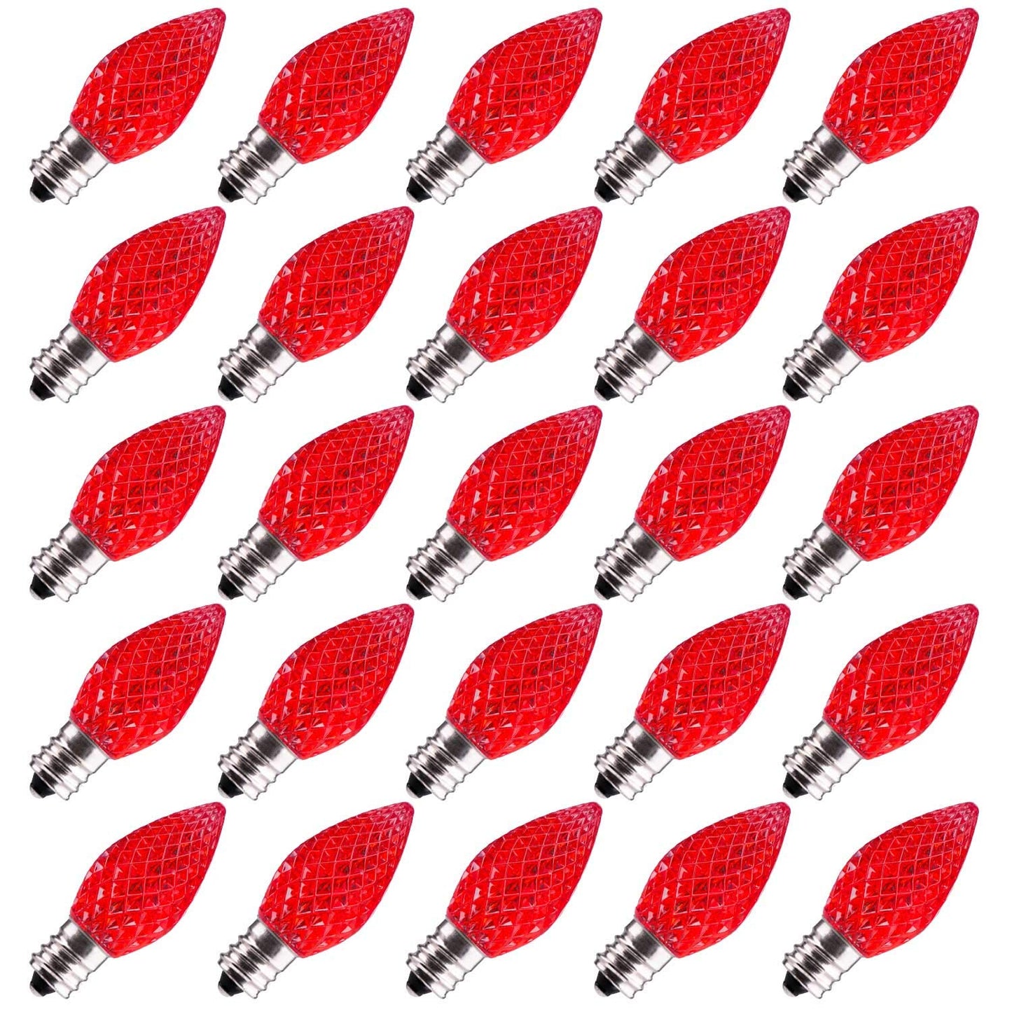Brightown 100 Pack Red C7 Led Replacement Bulb For Christmas String Lights - Shatterproof E12 Candelabra Base Commercial Grade Bulbs For Patio  Roofline Lighting Decor