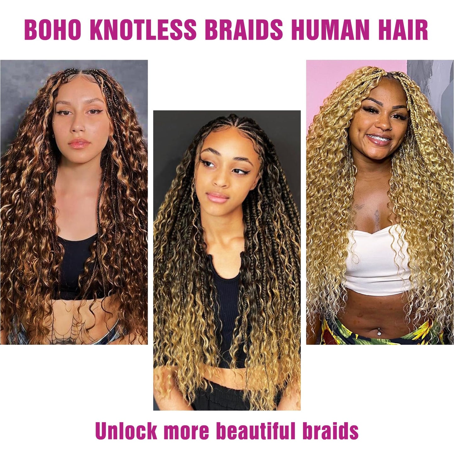 1B/27 Highlight Honey Blonde Human Braiding Hair Deep Wave Bulk,Black and Blonde No Weft Curly Braiding Hair Extensions for Boho
