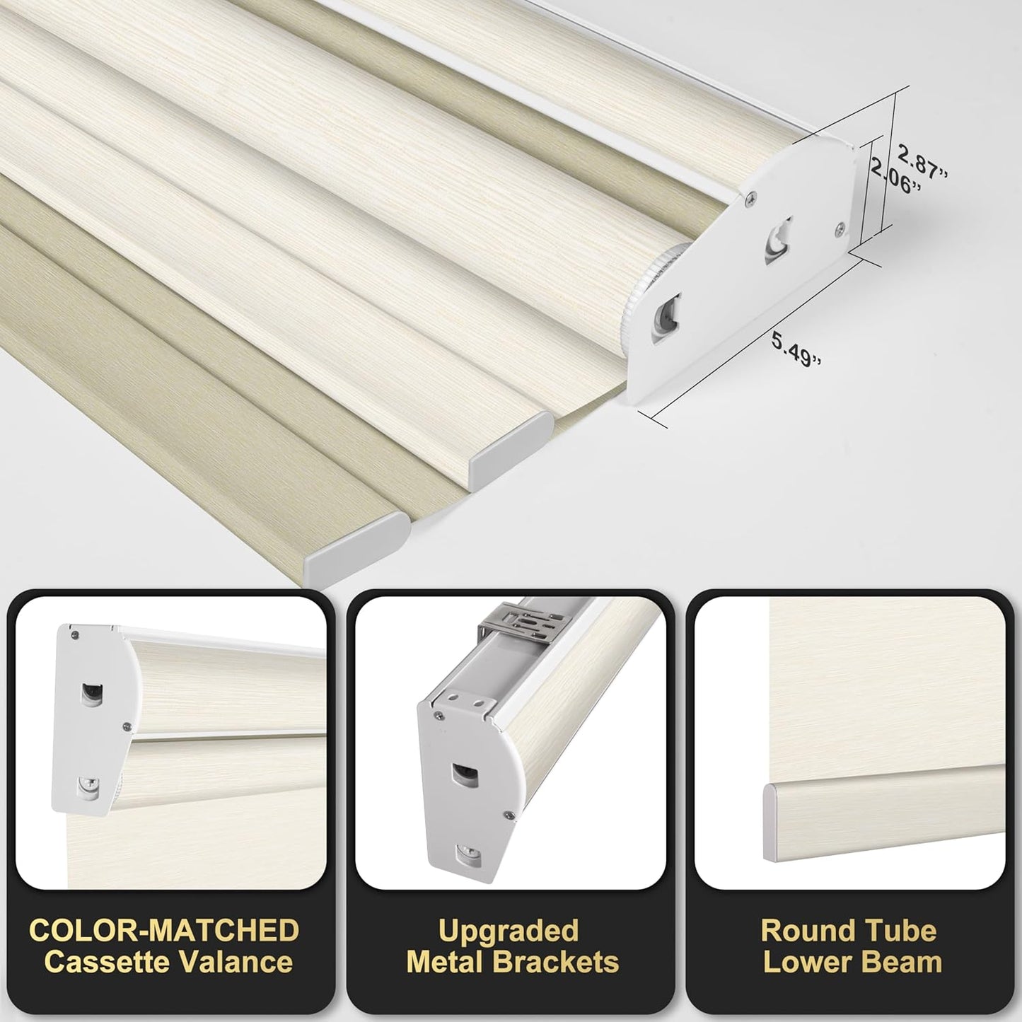 BERISSA Cordless Dual Roller Shades with Cassette Valance,Double Window Shades Blackout and Light Filtering Shades,Day and Night Roller Shades for Home Office Door.Striped Jacquard Beige.54 W x 44" H