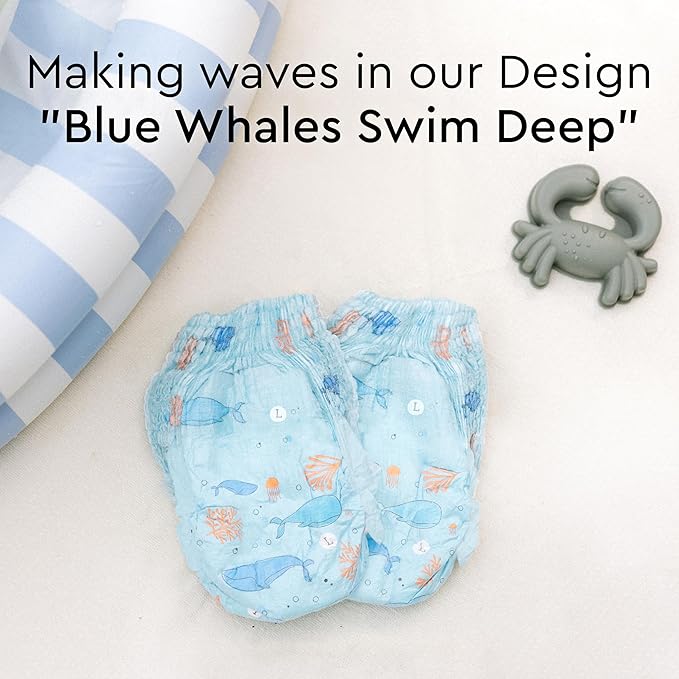 LILLYDOO Baby Swim Diapers - Size Medium (20-33 lbs), Half-Monthly Supply (36 Count), Blue Whales Design, Skin-Friendly, Perfume- & Chlorine-Free, Hypoallergenic, Dermatologist Tested, Oeko-TEX®