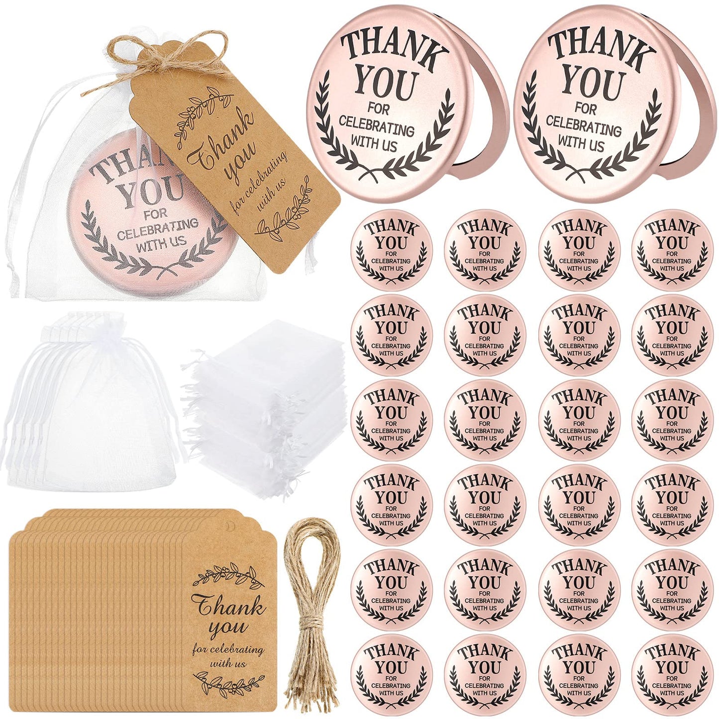 Tatuo 24 Set Thank You for Celebrating with Us Compact Mirror Bulk Appreciation Gifts Bridal Shower Favors for Guests Pocket Mak