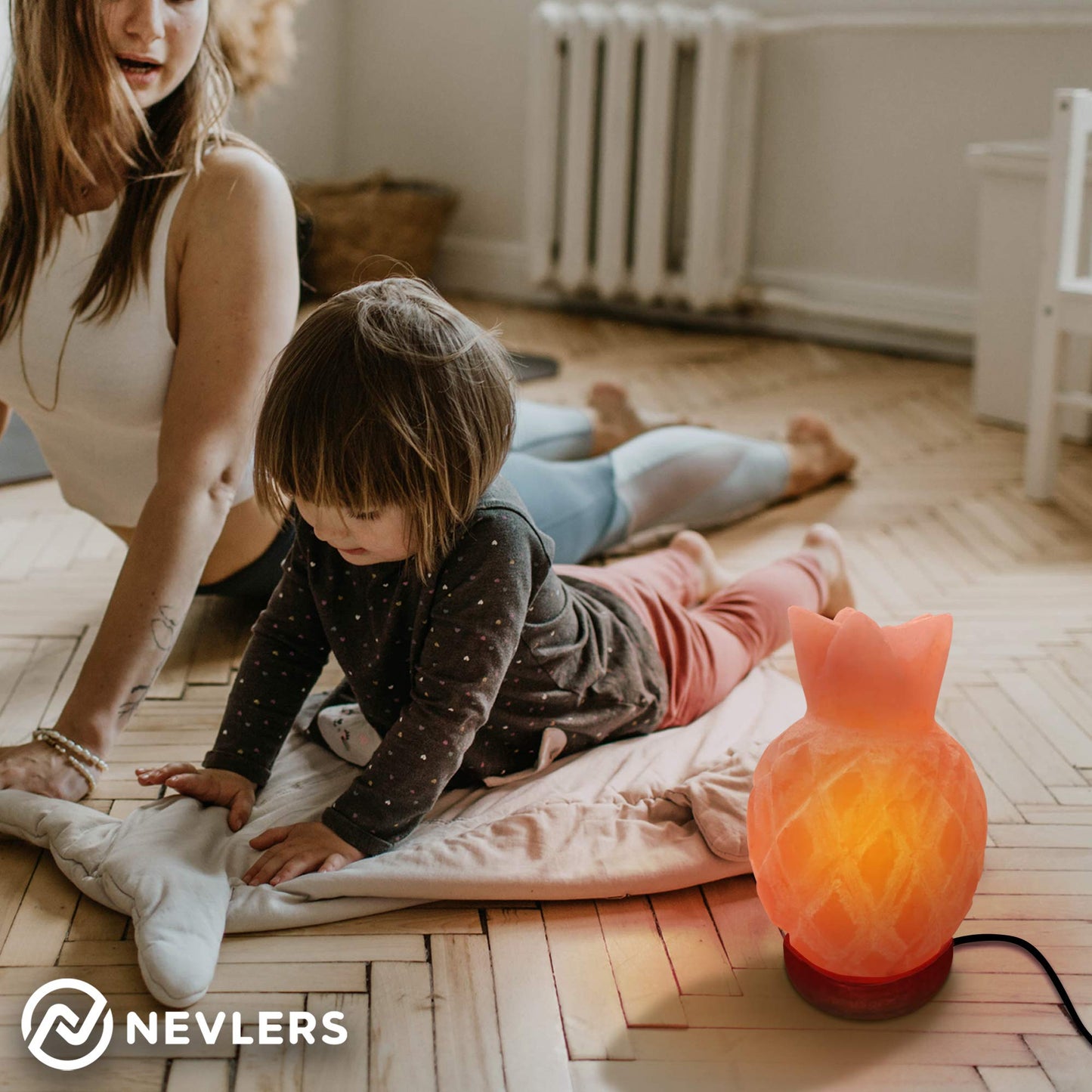 Nevlers Himalayan Pink Salt Lamp, Pineapple Shape, 7-8 lbs, 7in-8in Tall, Dimmer Cord, Wood Base, Ambient Decor, Model NDPINAPP36