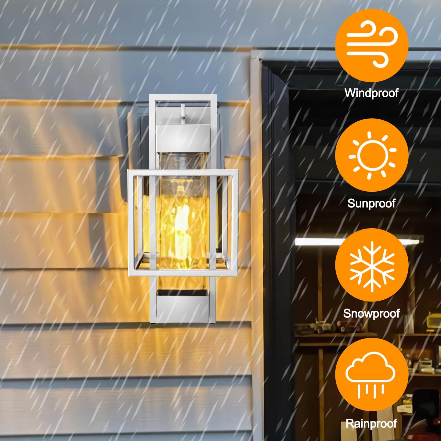 Partphoner Modern Outdoor Light Fixtures Dusk To Dawn Outdoor Lighting 2 Pack  15  Exterior Wall Sconce Waterproof Outside Porch Light For House With Water Glass For Garage Doorway Silver