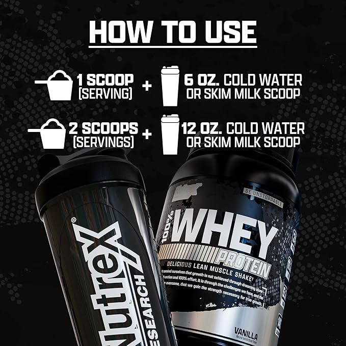 Nutrex Research Whey Protein Powder | 100% Whey Protein Supplement (2 Pound, Vanilla)