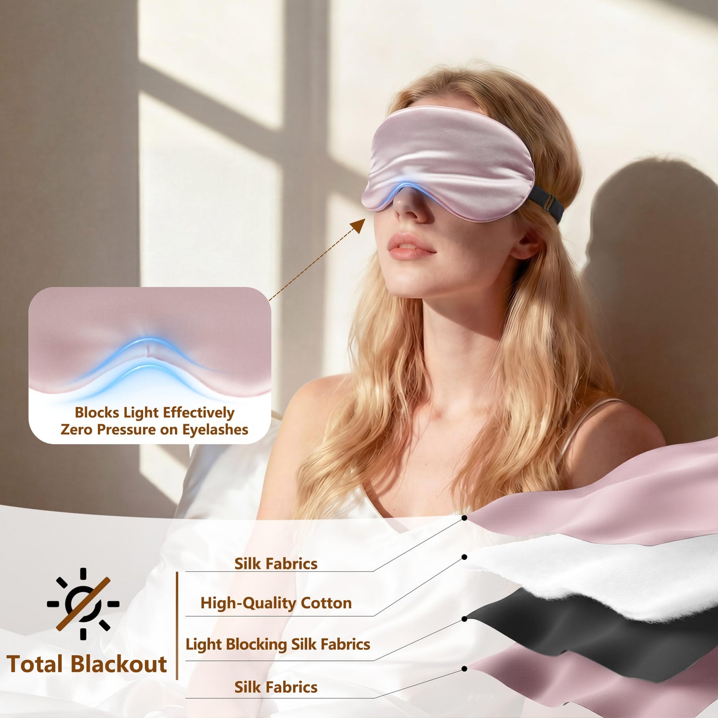 Loomluxe Sleep Mask Silk Eye Mask for Men Sleeping Mask, Adjustable Elastic Strap for Night Shading Sleep Mask, Soft and Comfortable for Both Men and Women(Pink)