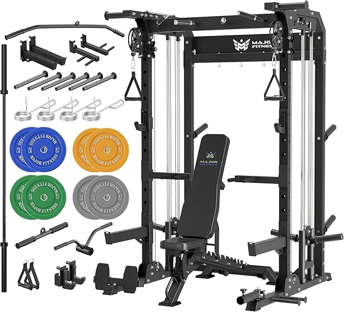 MAJOR FITNESS F22 Power Rack, 1600lbs All-in-One Squat Rack with Dual Pulley System, Heavy-Duty Steel Frame, Attachments &...