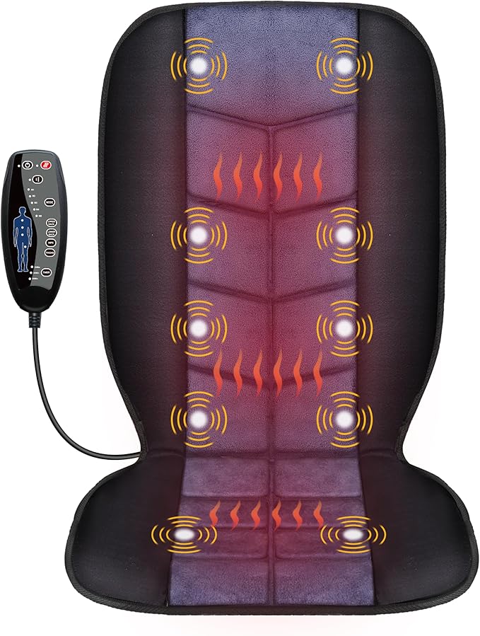 CILI Massage Chair Pad,Back Massager with Heat,Massage Seat Cushion with 10 Vibration Motors,30-60-90 Minutes Heating Opti...