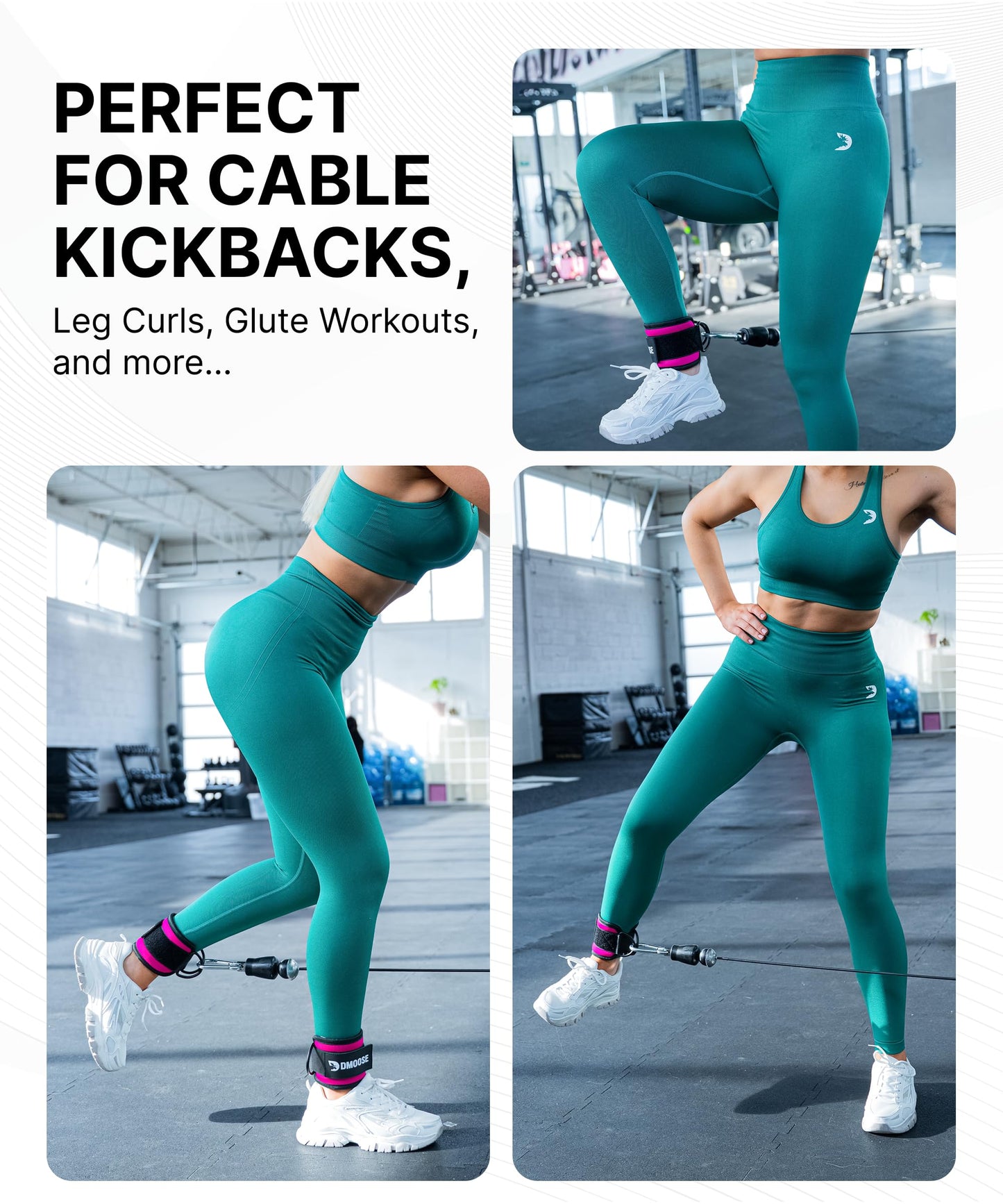 DMoose Ankle Strap for Cable Machine - One Size Fit with Premium Padding, Glute Kickback Ankle Strap, Ankle Cable Straps for Workout, Booty Workout, Leg Extension, Hip Abductors (All Pink - Pair)