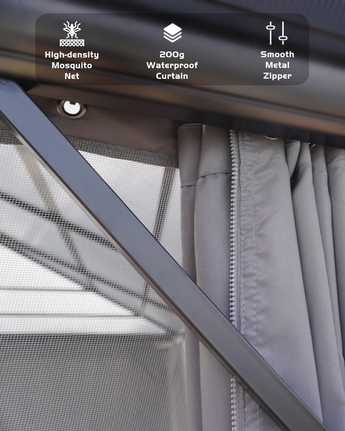 PeakPursuit Heavy Duty Hardtop Gazebo 12'x16' – Double Polycarbonate Roof, Aluminum Frame, Curtains & Netting, Weather-Resistant Permanent Outdoor Pavilion for Patio, Deck, Garden, Khaki