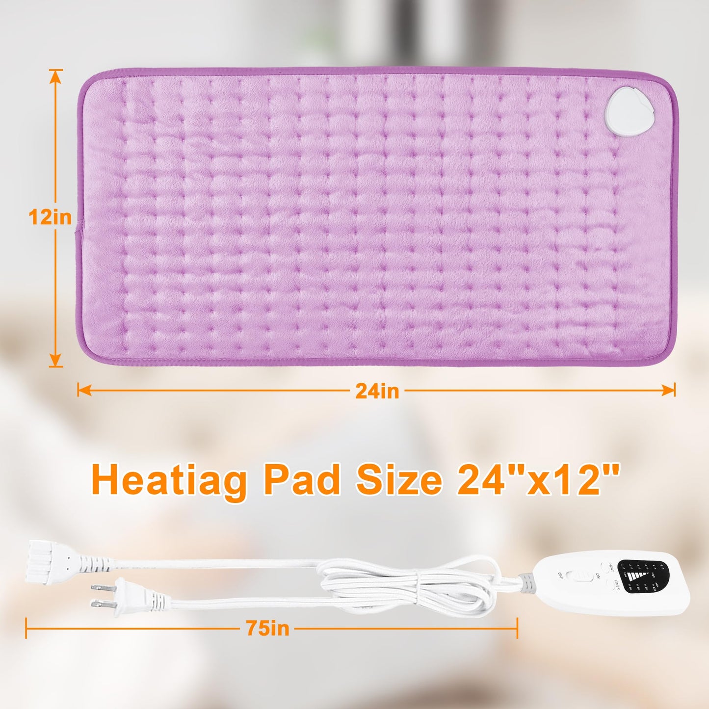 Deepsoon Heating Pad,Electric Heating Pads for Back,Neck,Abdomen,Moist Heating Pad for Shoulder,Knee,Arms,Legs,Dry/Moist Heat & Auto Shut Off,Christmas Gifts for Men and Women,Light Purple,24x12 Inch