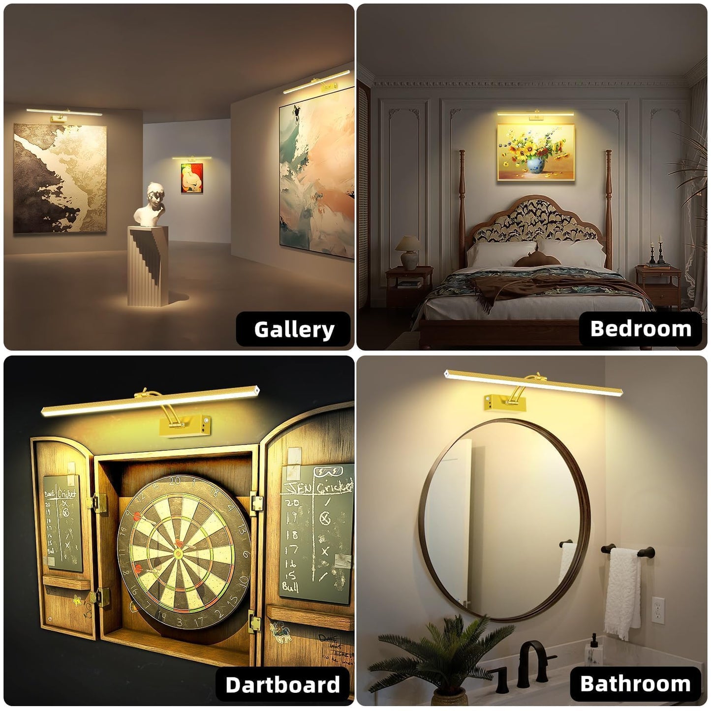 4 Pack Picture Lights For Wall  23In Art Lighting For discomfort-reducingtings Cordless  6400Mah Rechargeable Battery Operated Picture Light With Remote Dimmable And Timer For Artwork  Gallery  Display  Gold