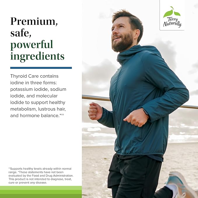 Terry Naturally Thyroid Care Plus - Supplement to Aid Thyroid - Dietary Supplement for Energy & Healthy Hair Support - Supplement with L-Tyrosine & Selenium - 120 Capsules