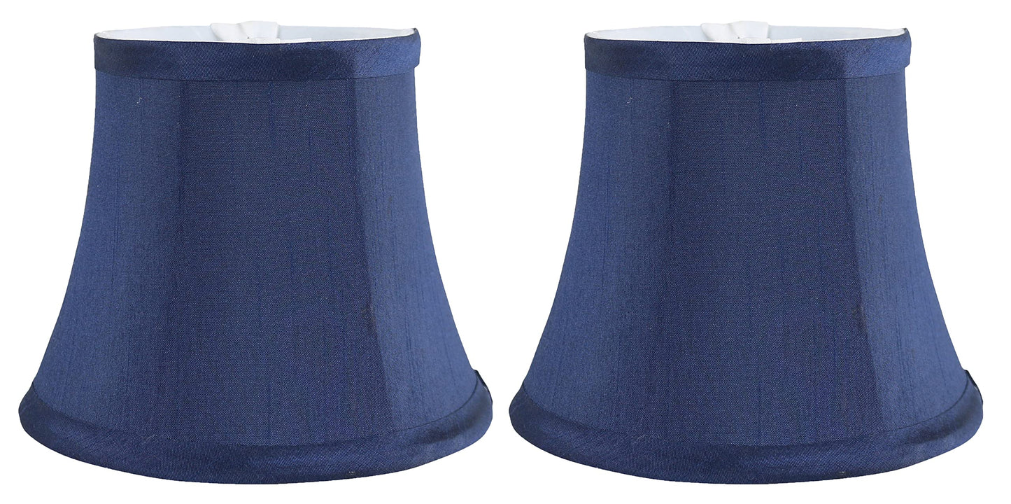 Meriville Blue Faux Silk Chandelier Lamp Shades, Set Of 2, Softback Bell Shape, Clip-On Fitter For Candelabra Bulbs, 4 X 6 X