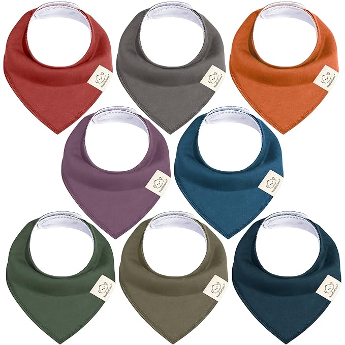 8-Pack Organic Baby Bandana Bibs for Boys, Girls - Super Absorbent Triangle Baby Bibs for Drooling and Teething Infant, 100% Cotton Extra Soft for Newborn, Infant 0-36 Months (Thunder)
