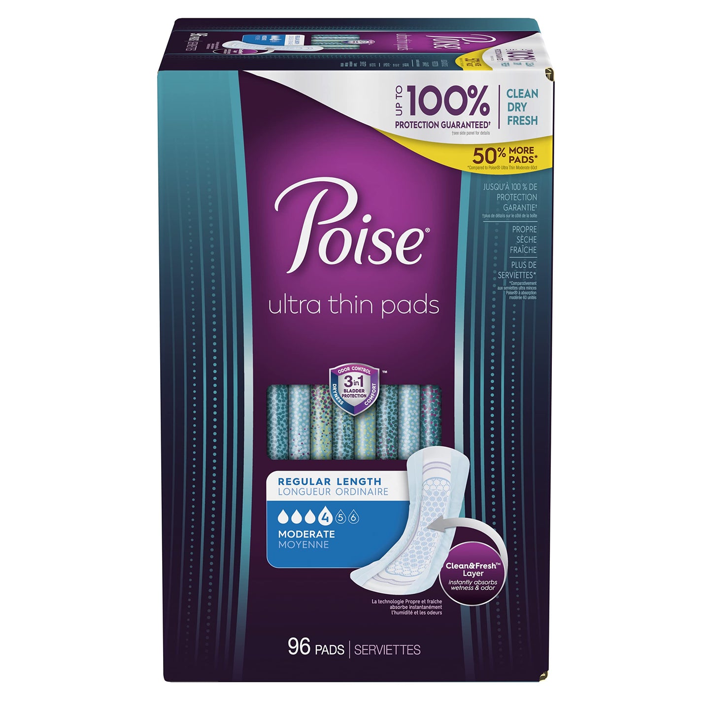 Poise Ultra Thin Postpartum Incontinence Pads, Moderate Absorbency, Regular Length, 96 Count