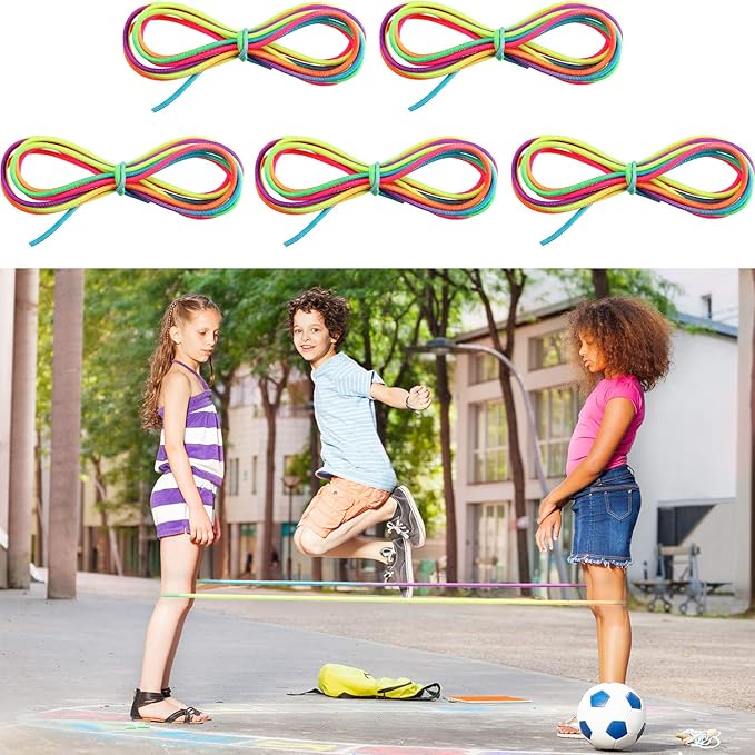 Gejoy 5 Pieces Chinese Jump Ropes Colorful Stretch Rope Elastic Rubber Twist Fitness Game for Outdoor Indoor Play Exercise...