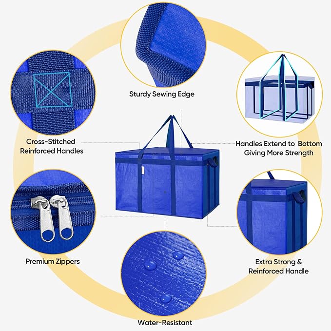 BALEINE 2Pk Insulated Reusable Grocery Bags, Collapsible Cooler Bag for Groceries, Heavy Duty Large Insulated Bag (24''x14''x15'', Midnight Blue)