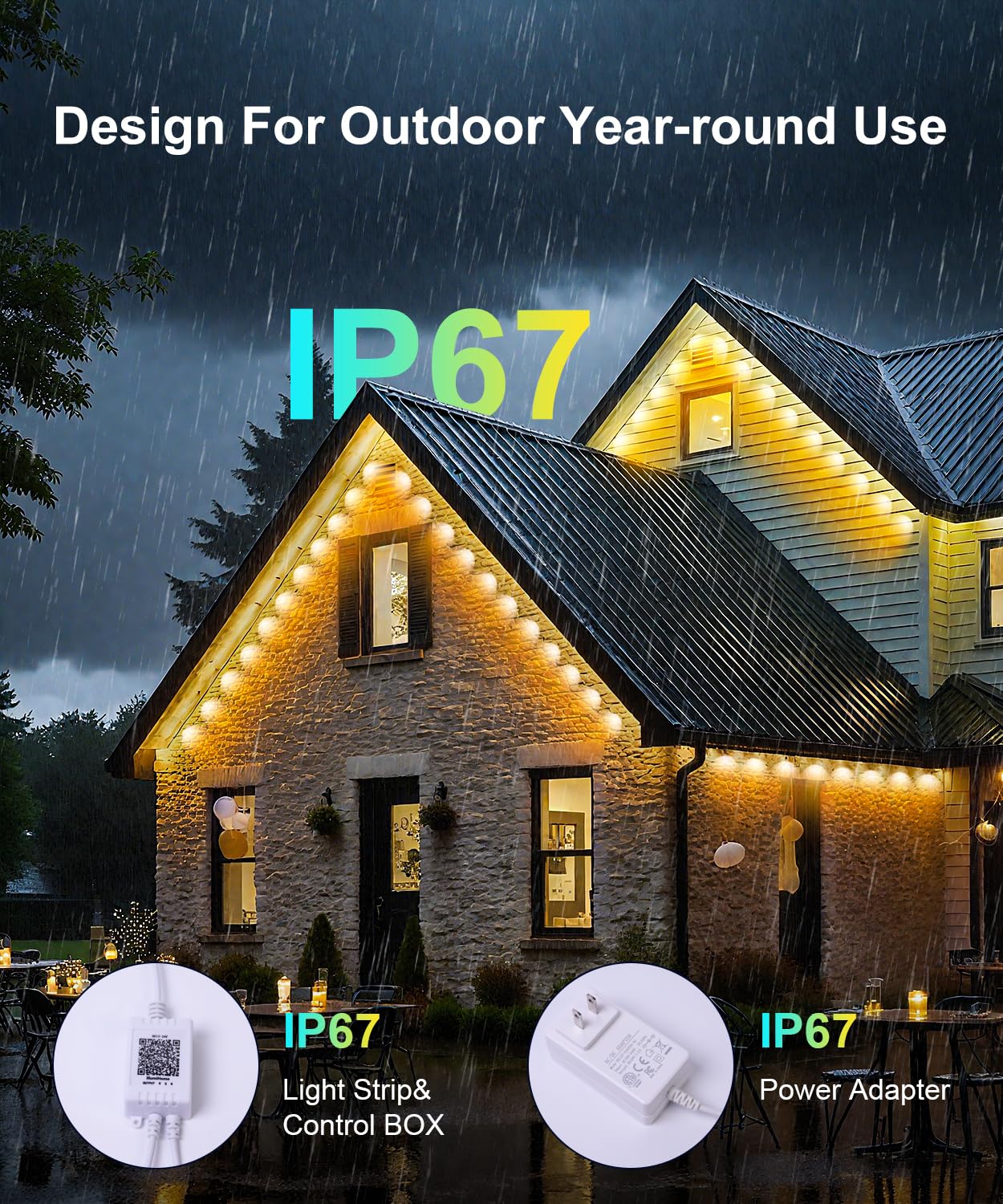 MuliVid Outdoor Lights, Smart RGB 150FT, IP67 Waterproof, Remote APP Control, Multicolor, Model LX20250312-45M