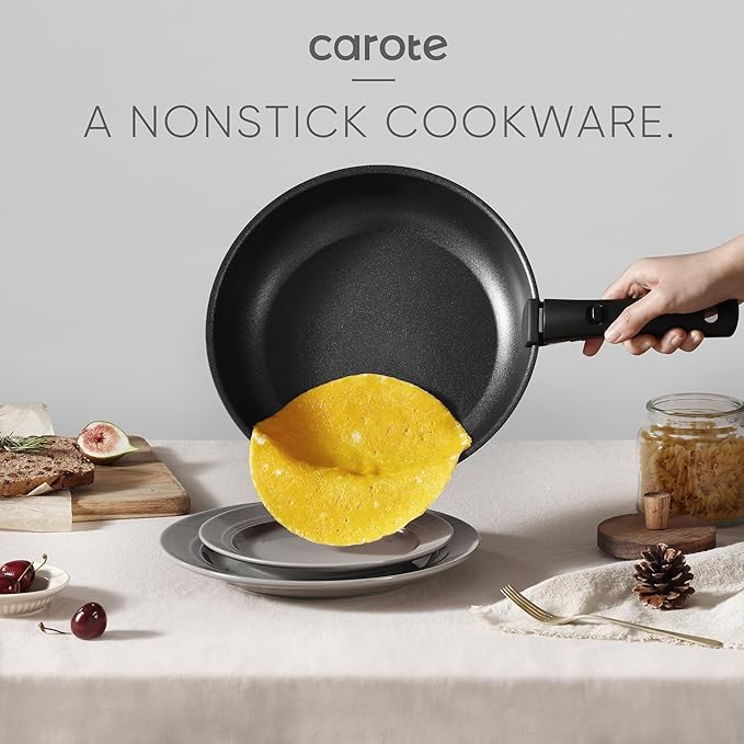 CAROTE 17Pcs Pots and Pans Set Non Stick, Cookware Set Detachable Handle, Nonstick Induction Kitchen Sets Non Stick with Removable Handle, RV Cook Ware, Oven Safe, Black