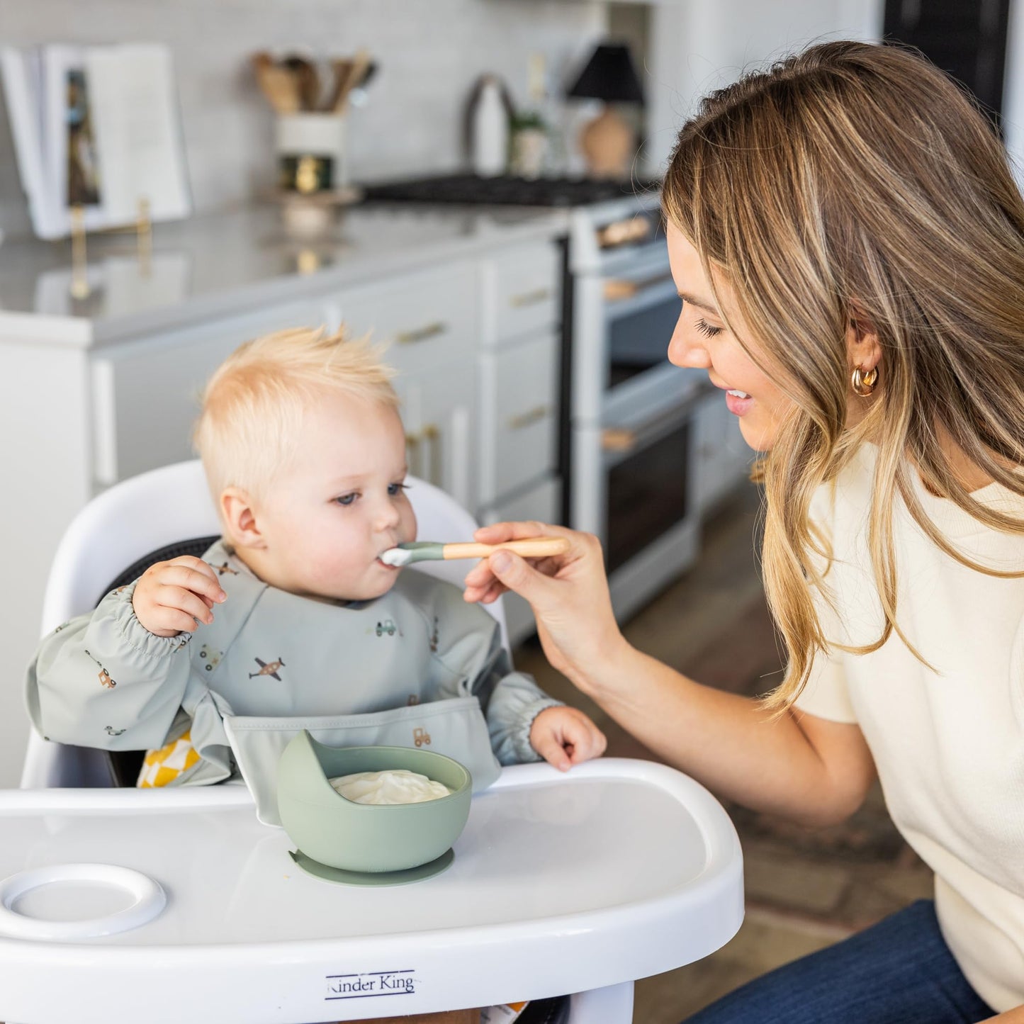 Silicone Baby Feeding Set - 19 Pcs Baby Led Weaning Supplies, Suction Plate and Bowl, Sippy Cup, 3 Set of Forks, Fruit Tetther, Tiny Brush, and Long Sleeved Bib