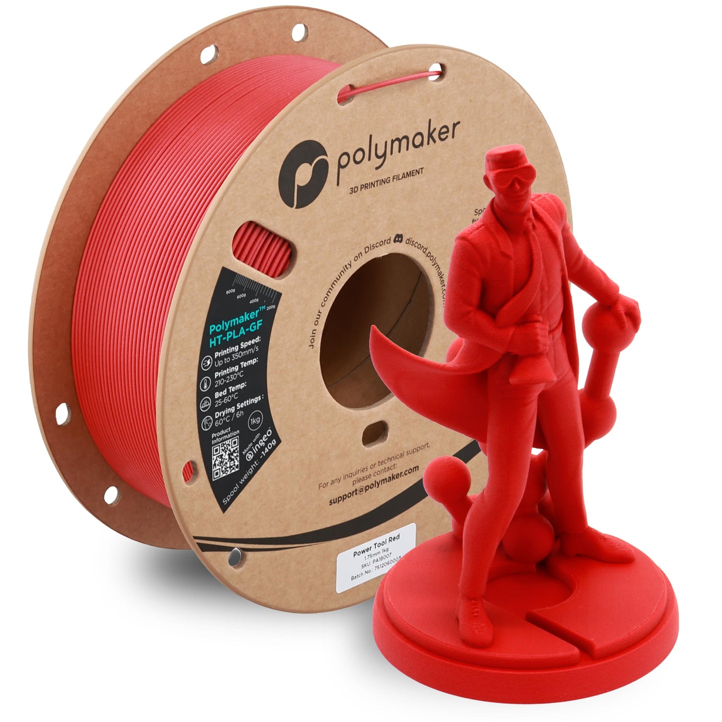 Polymaker HT-PLA-GF Filament 1.75mm Power Tool Red, High Temp PLA for 3D Printing, Heat Resistant to 150C, Easy to Print, Easy t