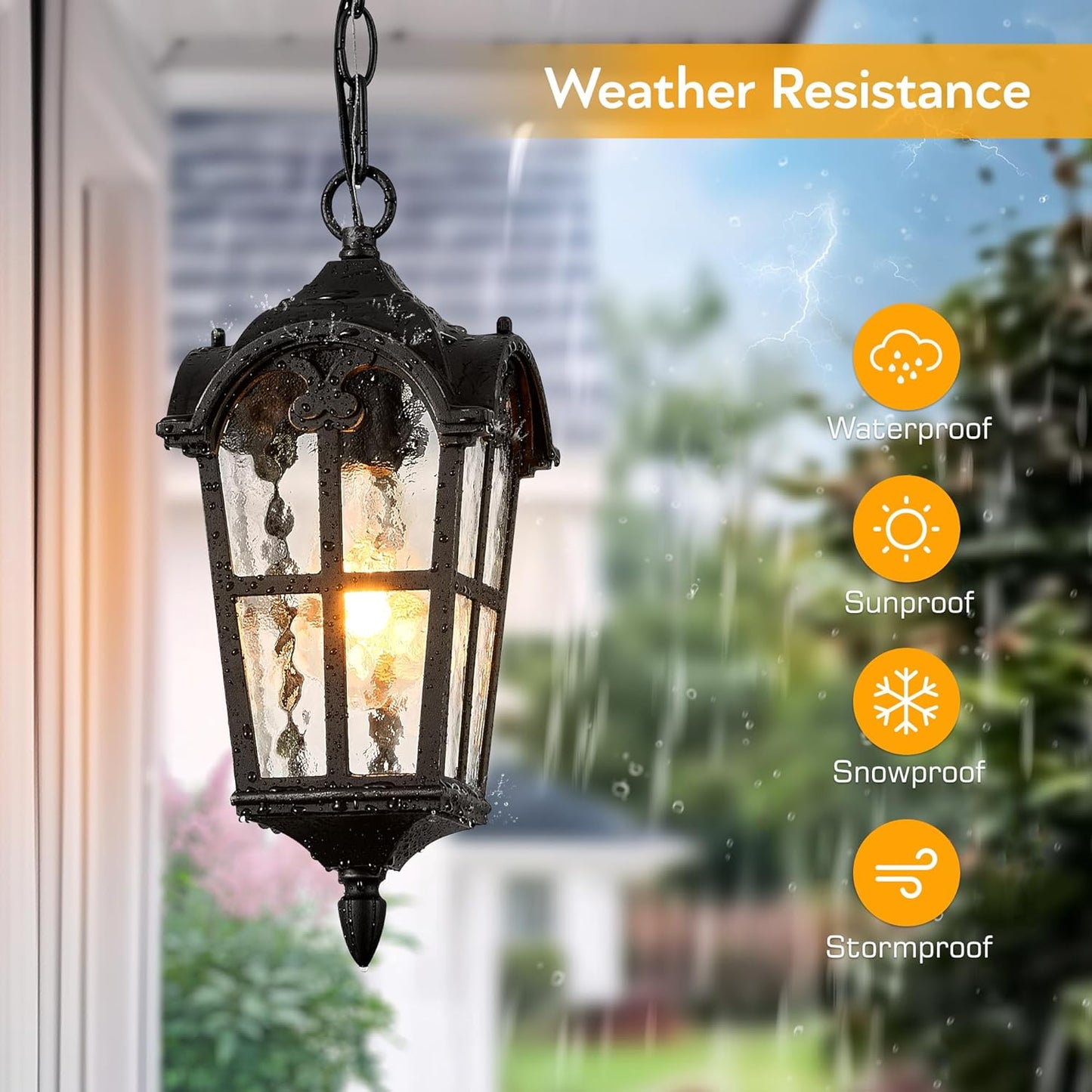 VIANIS Outdoor Pendant Light Fixture, Matte Black Vintage Outside Hanging Lights with Adjustable Chain, Aluminum Lighting Waterproof and Anti-Rust, Hanging Lanterns Outdoor for Entryway, Porch, Yard