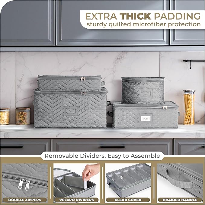 Sorbus Flatware & Utensil Storage - Gray Fabric Chest Box for Storage and Organizing Utensils, Silverware, Flatware, Cutlery - Silverware Organizer Container with Zipper Clear Lid & Adjustable Divider