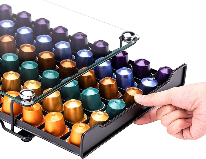 Rice rat Coffee Pod Storage Holder Capsules Originaline Drawer Organizer, Crystal Tempered Glass (60 pods)