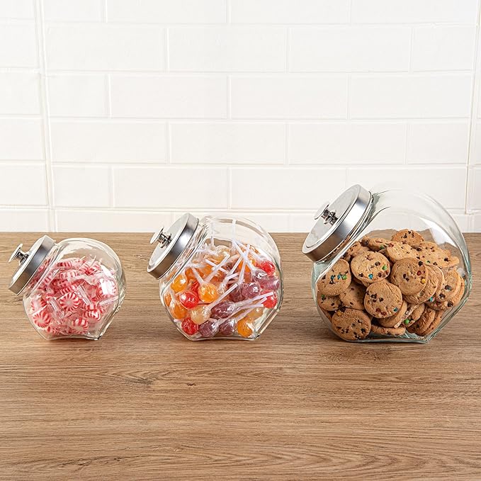 Restaurantware Vetri 1 Gallon Penny Jar 1 Durable Candy Jar - With Wide Spout Chrome Lid Clear Glass Cookie Jars For Kitchen Counter Dishwashable