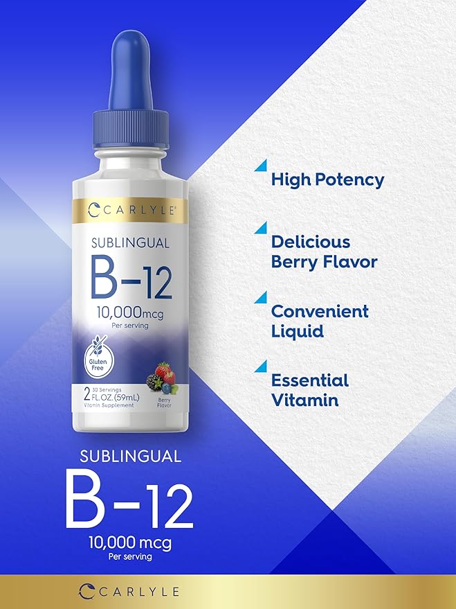 Carlyle Vitamin B12 Sublingual | 10,000mcg | 2 fl oz | Vegetarian, Non-GMO, Gluten Free Liquid Drops