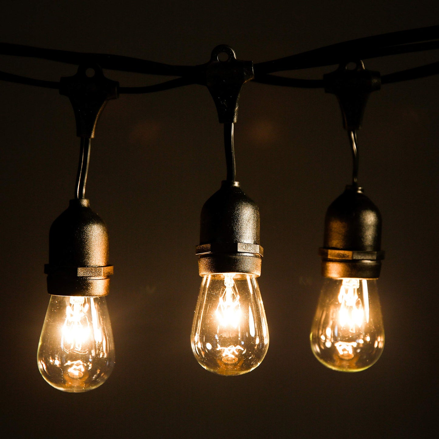 Hometown Evolution  Inc. 50 Foot E26 Commercial Outdoor String Lights With 25 Suspended Sockets And S14 Clear Bulbs For Weatherproof Heavy Duty Vintage Outside Lighting