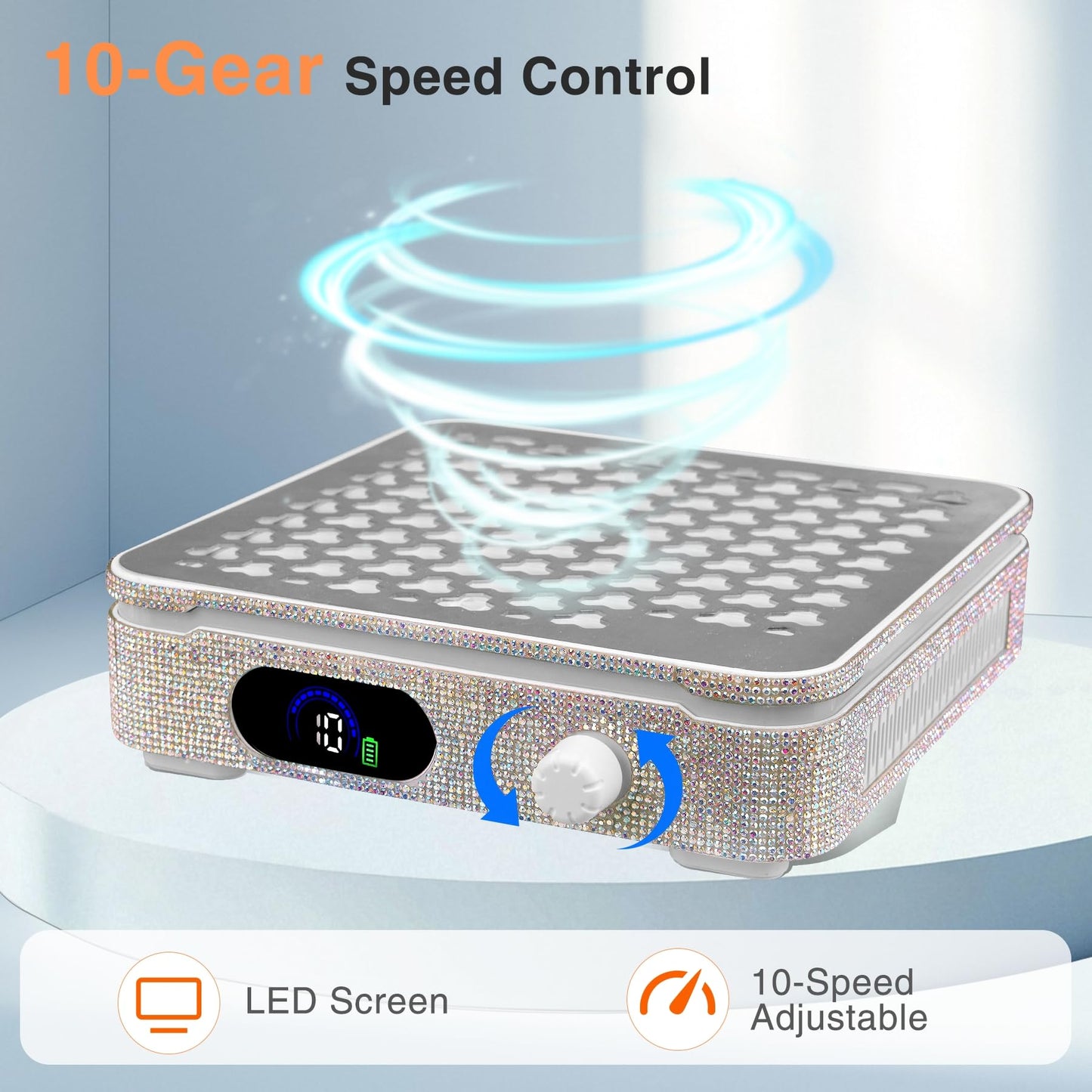 Rechargeable Nail Dust Collector, 10-Gear Powerful Cordless Nail Fan Dust Collector for Nails Vacuum Duster Professional Dust Co