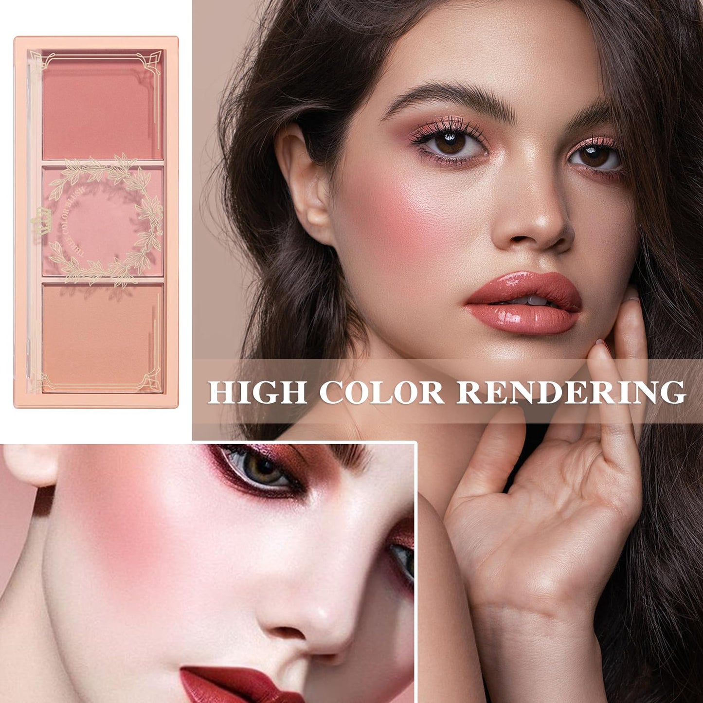 2Pcs 3 Colors Blush Palette,Matte Contour Makeup Blush for Cheeks,Waterproofing Highly Pigmented Face Cheek Blusher with Make Up