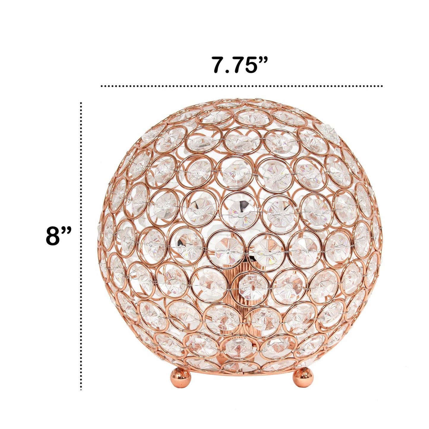 LALIA HOME Elipse Medium 8in Round Metal Crystal Table Lamp - Rose Gold, Model 1270-LHT-3009-RG