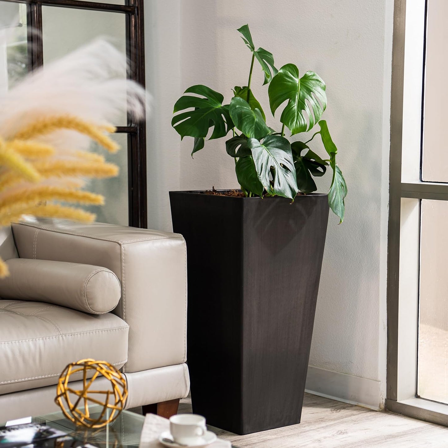 XBrand Modern 28-Inch Square Planter, Modern Tapered Planter Perfect for Indoor & Outdoor, Patio Décor, Set of 2