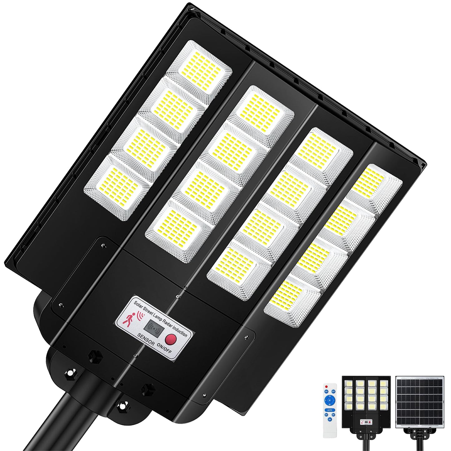 ZIZIWIN Solar Street Lights 1200W Waterproof Motion Sensor Dusk to Dawn Remote Control Black ZZSSL