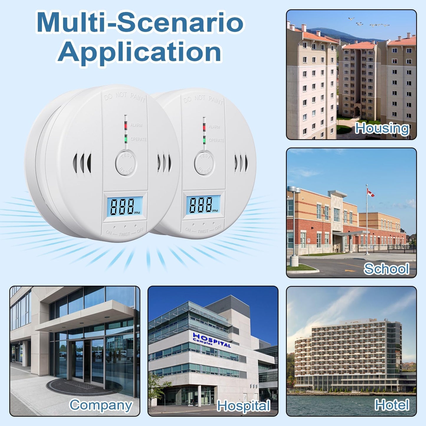 3 Pcs Carbon Monoxide Detectors, CO Detector, Carbon Monoxide Alarm Battery Powered with LCD Display, CO Alarm Carbon Monoxide Detector for Home (Batteries Included)