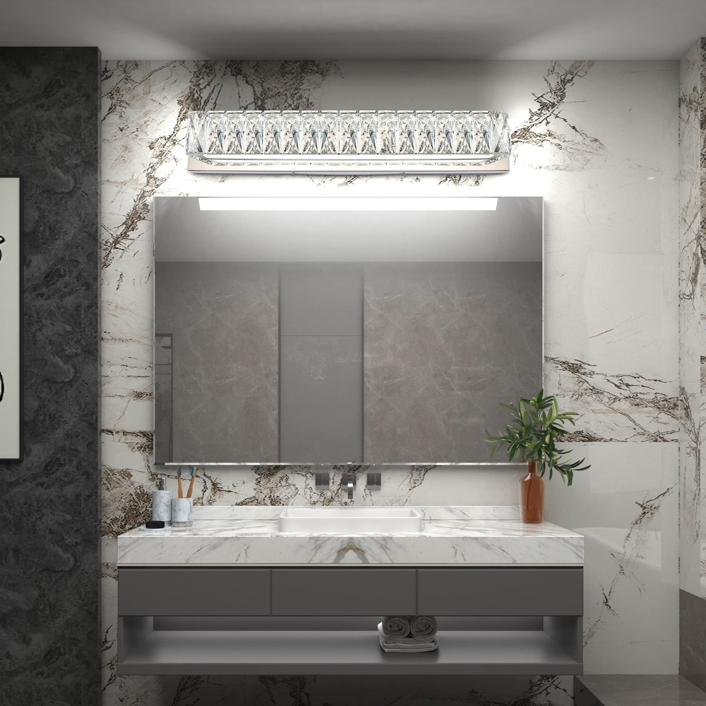 ZUZITO LED Bathroom Vanity Light - 18W Crystal Chrome, 22.8 inch, Dimmable, Model S17500-580mm-6200K