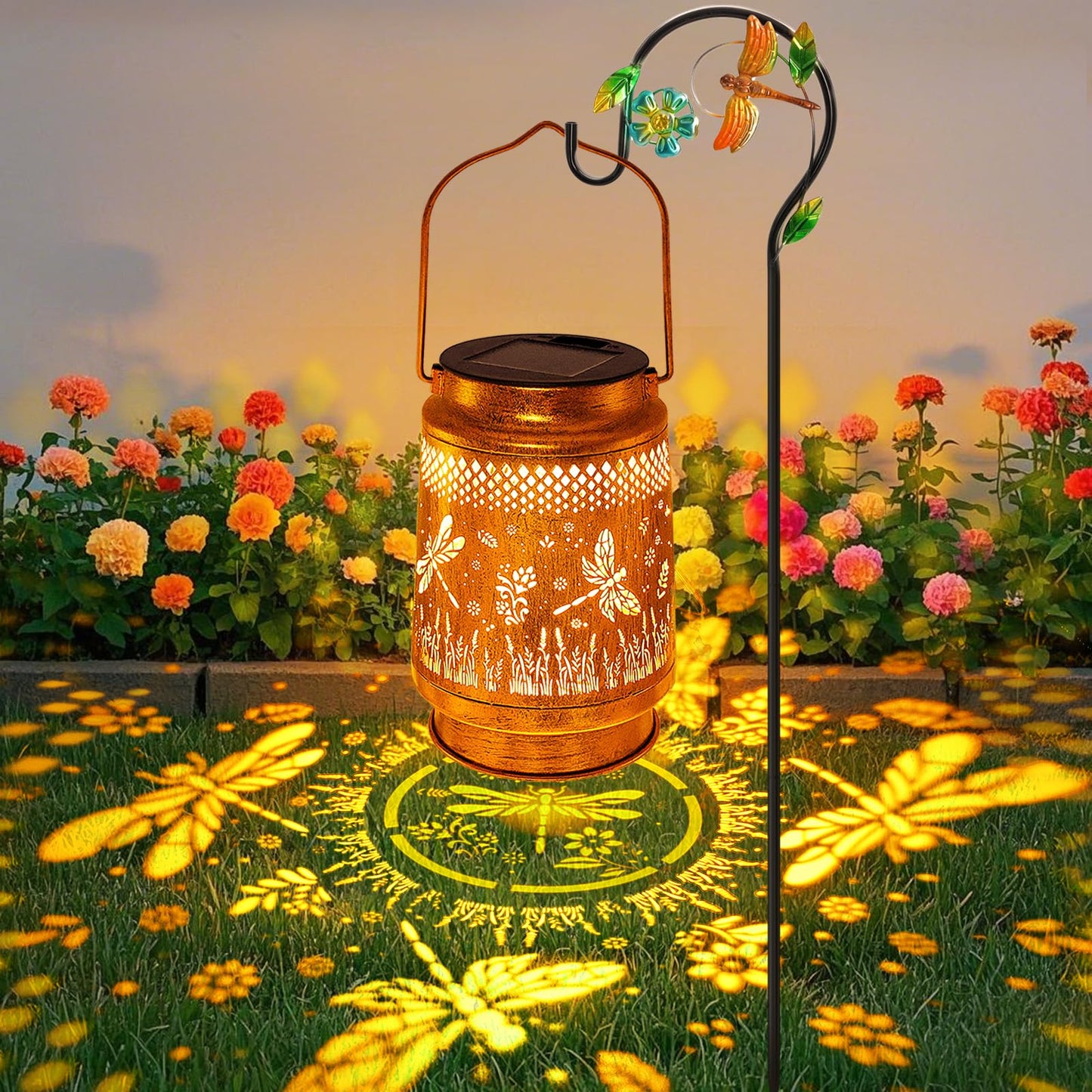Solar Lanterns Outdoor Waterproof Dragonfly Garden Decor  Birthday Gifts For Women Mom Grandma Christmas  Hanging Solar Lights Metal Led Decoration With Shepherd Hook Outside For Garden Yard Patio