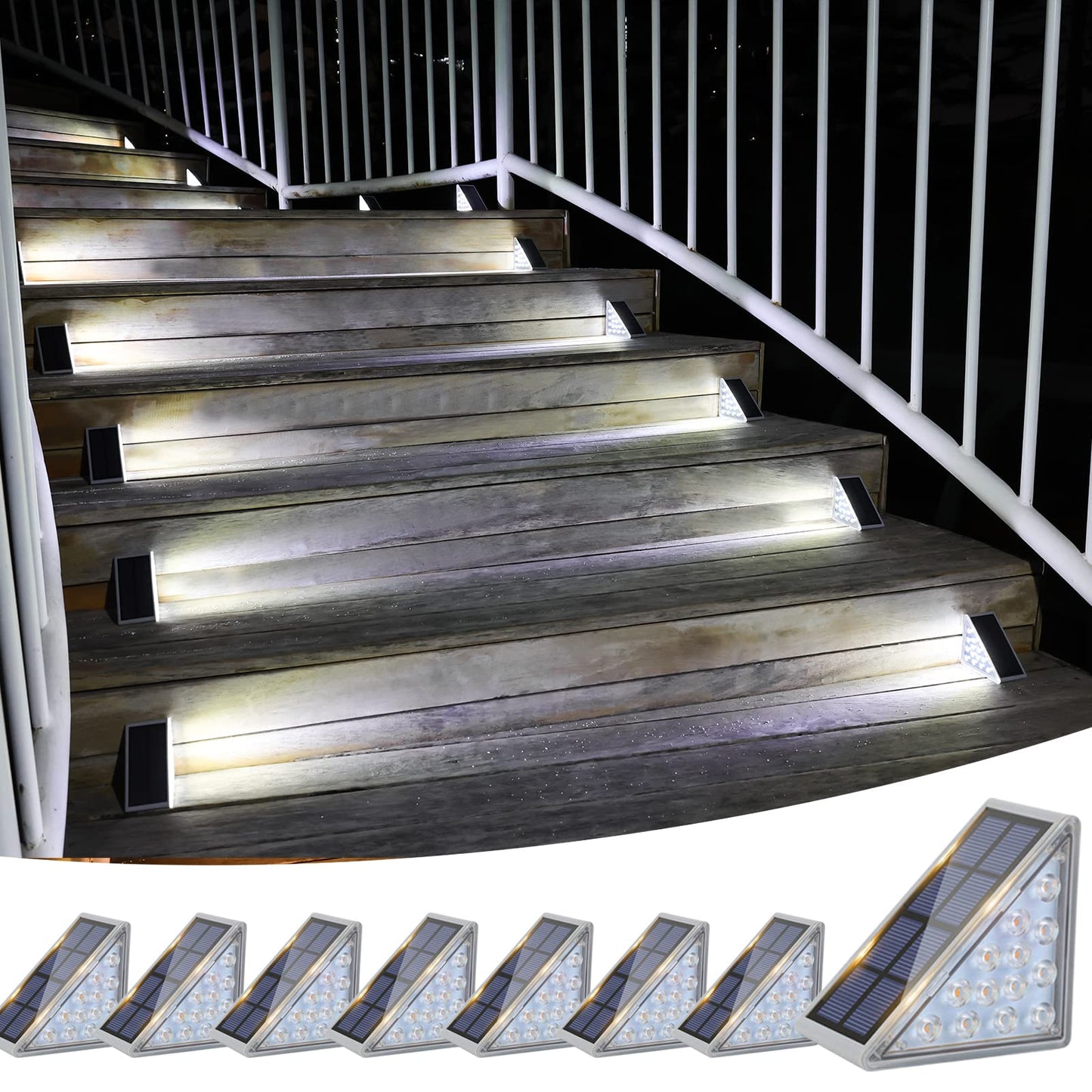 Volisun Solar Stair Lights 8 Pack, Waterproof Ip67, 13 Leds, Cool White, Outdoor Step Lighting For Yard, Patio, Porch, Deck - Model 21183Zm
